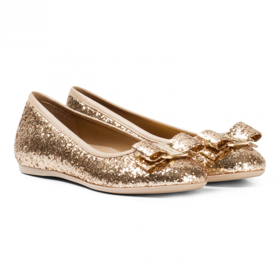 Ferragamo Gold Varina Glitter Pumps Ballerinat