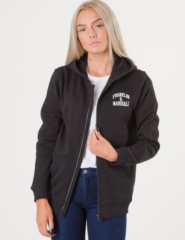 Franklin & Marshall Badge Logo Zip Hoodie Huppari Musta