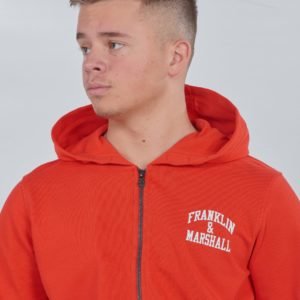 Franklin & Marshall Badge Logo Zip Hoodie Huppari Punainen