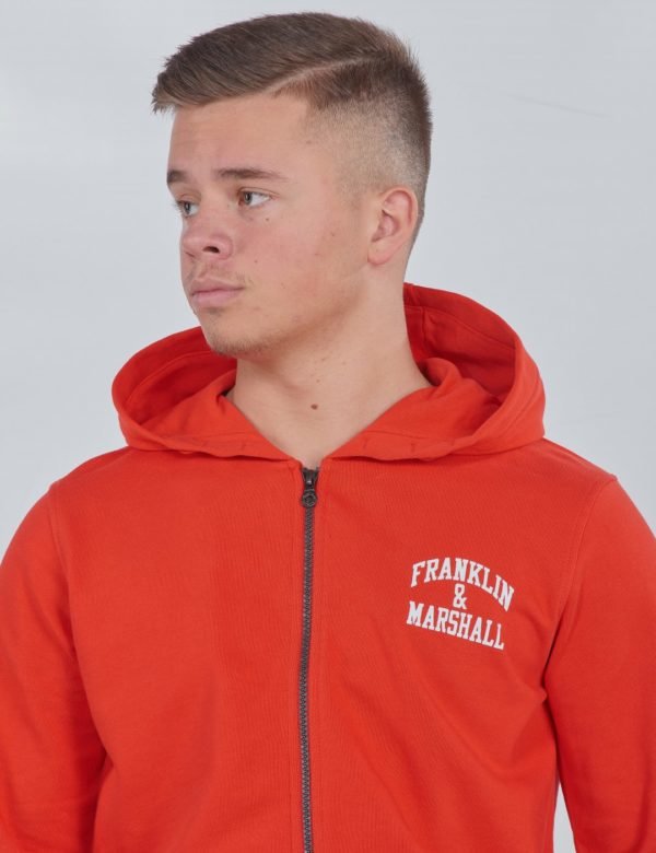 Franklin & Marshall Badge Logo Zip Hoodie Huppari Punainen