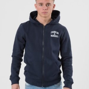 Franklin & Marshall Badge Logo Zip Hoodie Huppari Sininen