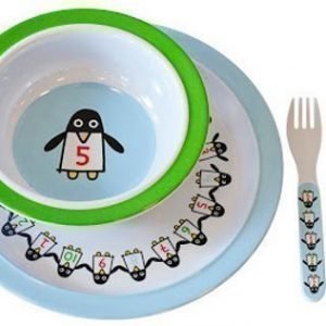 Färg & Form Penguin Pals Ruokailusetti melamiinia 4 osaa Sininen/Vihreä