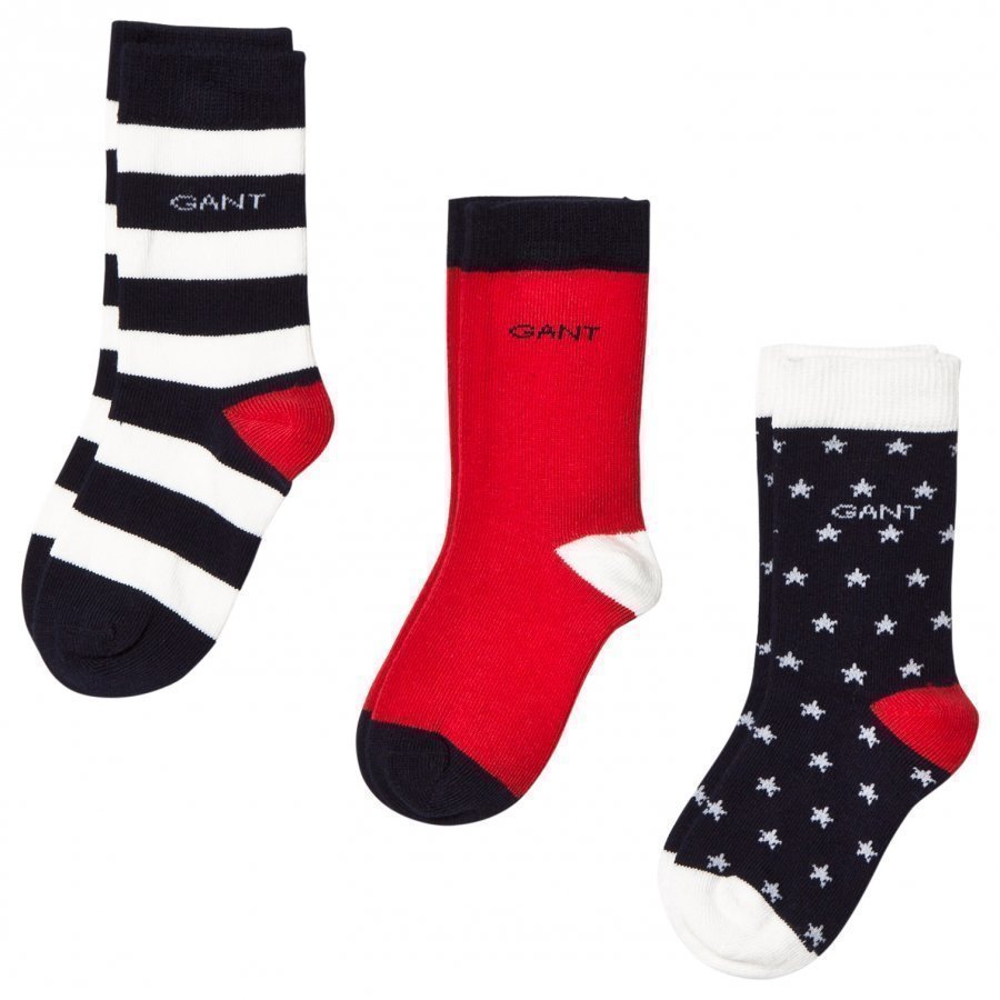 Gant 2 Pack Navy And Red Stars And Stripe Socks Sukat