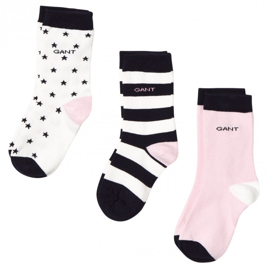 Gant 3 Pack Of Pink And White Stars And Stripe Socks Sukat