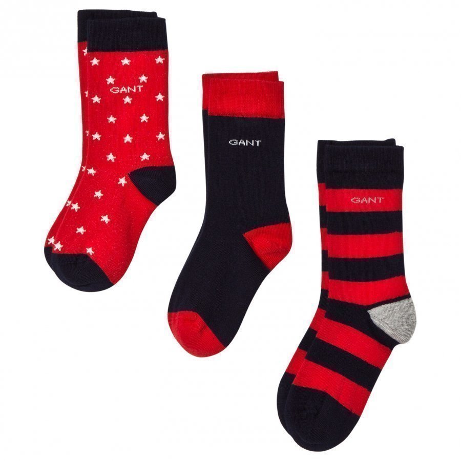 Gant 3 Pack Of Red Stripe Star And Solid Socks Sukat