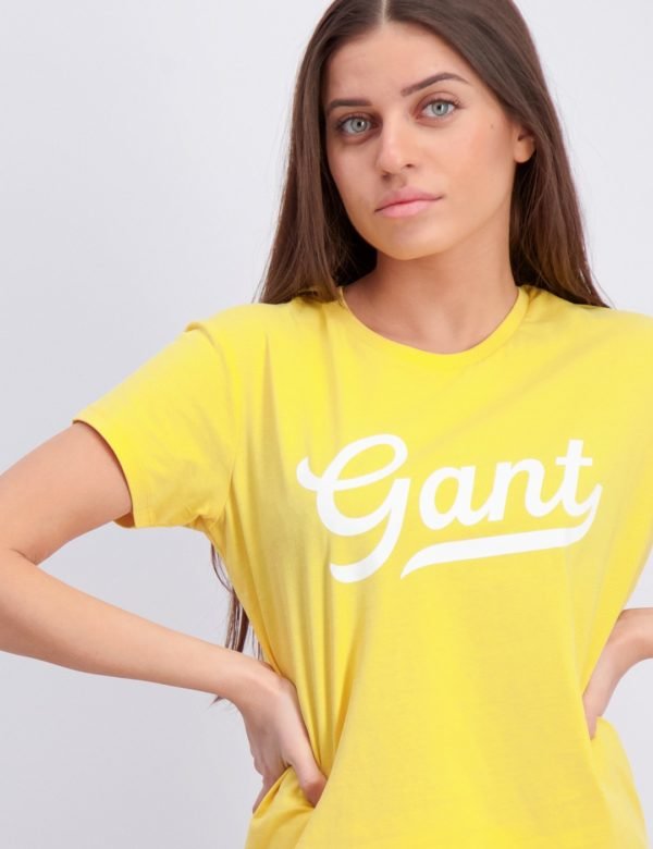 Gant Gant Script Logo T Shirt T-Paita Keltainen
