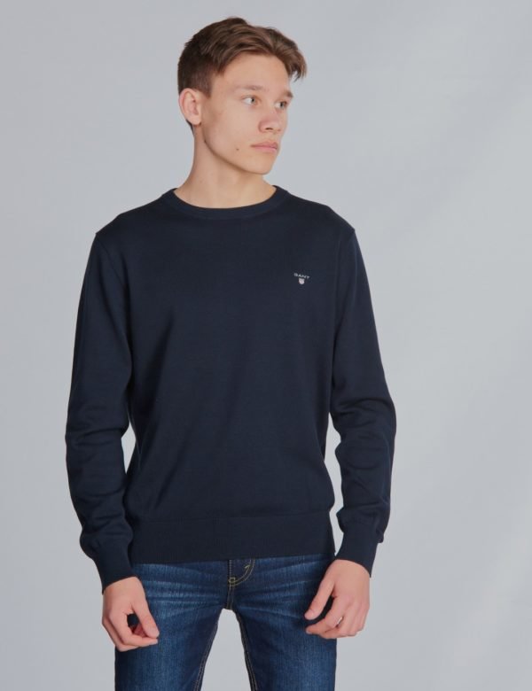 Gant Lt Wt Cotton Crew Neule Sininen