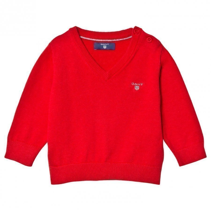 Gant Red Cotton V Neck Jumper Paita