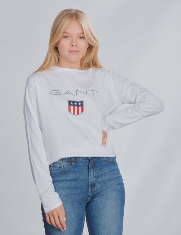 Gant Shield Logo Long Sleeve Paita Valkoinen