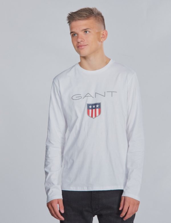 Gant Shield Logo Long Sleeve Paita Valkoinen
