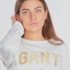 Gant Shiny Gant C Neck Sweat Neule Valkoinen