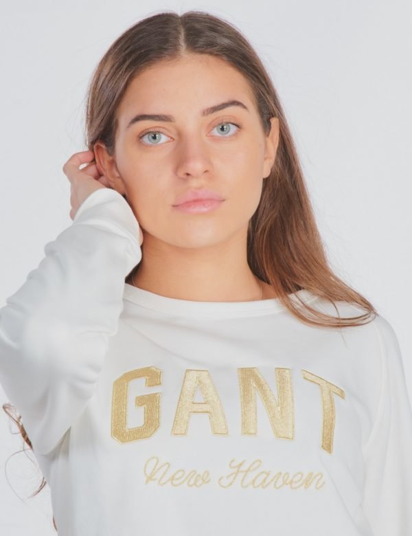 Gant Shiny Gant C Neck Sweat Neule Valkoinen