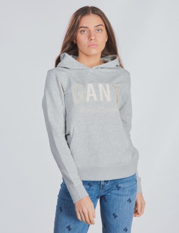 Gant Shiny Gant Sweat Hoodie Huppari Harmaa