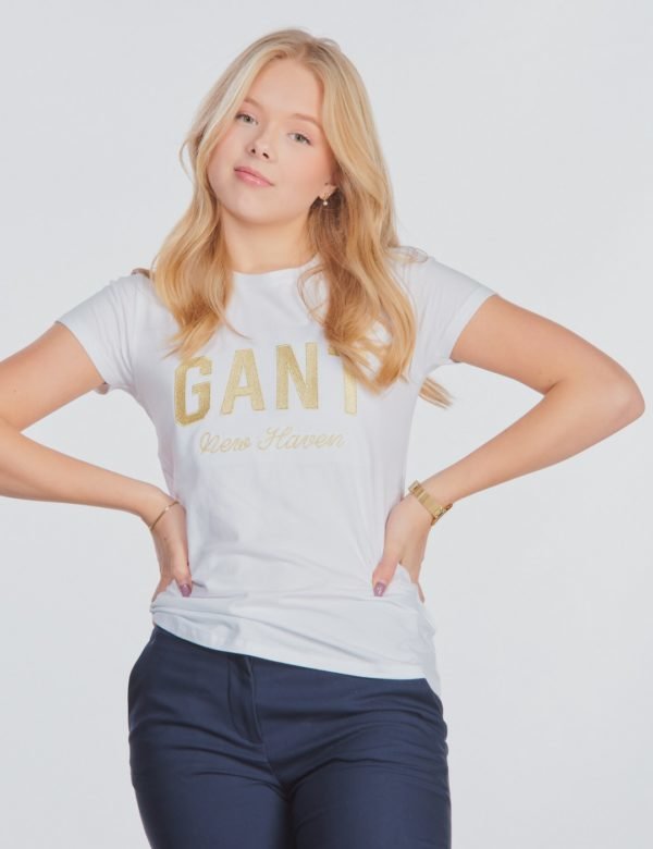 Gant Shiny Gant T Shirt T-Paita Valkoinen