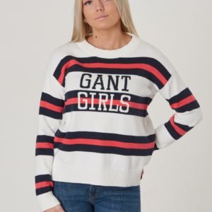 Gant Tg Barstripe Logo Cropped Crew Neule Valkoinen