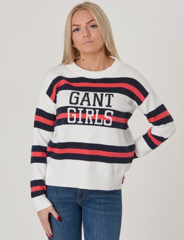 Gant Tg Barstripe Logo Cropped Crew Neule Valkoinen