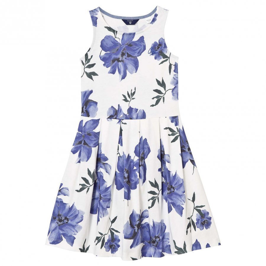 Gant White And Blue Floral Sleeveless Dress Juhlamekko