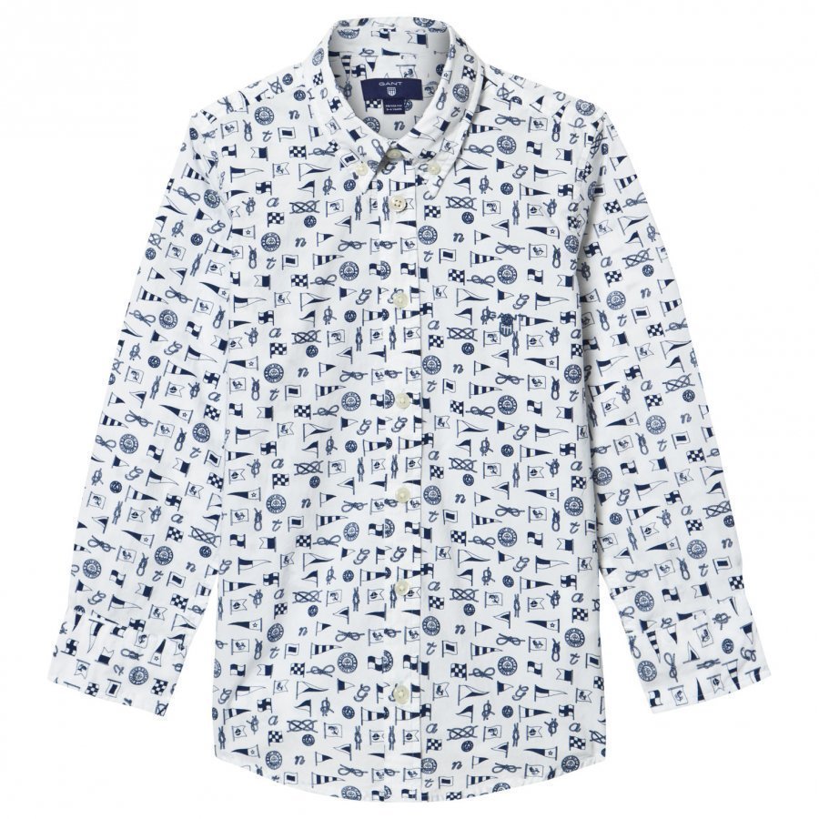 Gant White Multi Flag Print Shirt Kauluspaita