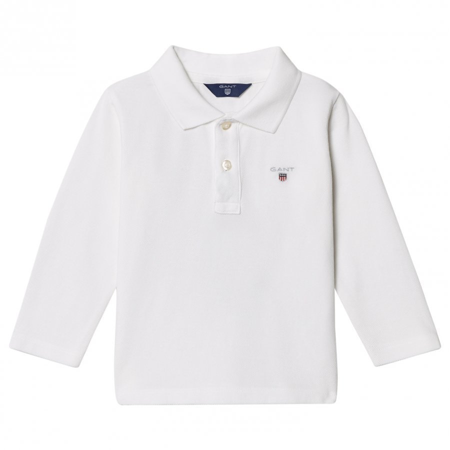 Gant White Shield Long Sleeve Pique Polo Pikeepaita