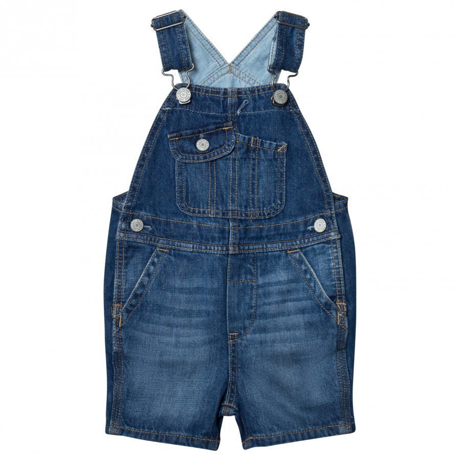 Gap 1969 Denim Short Overalls Medium Wash Lappuhaalari