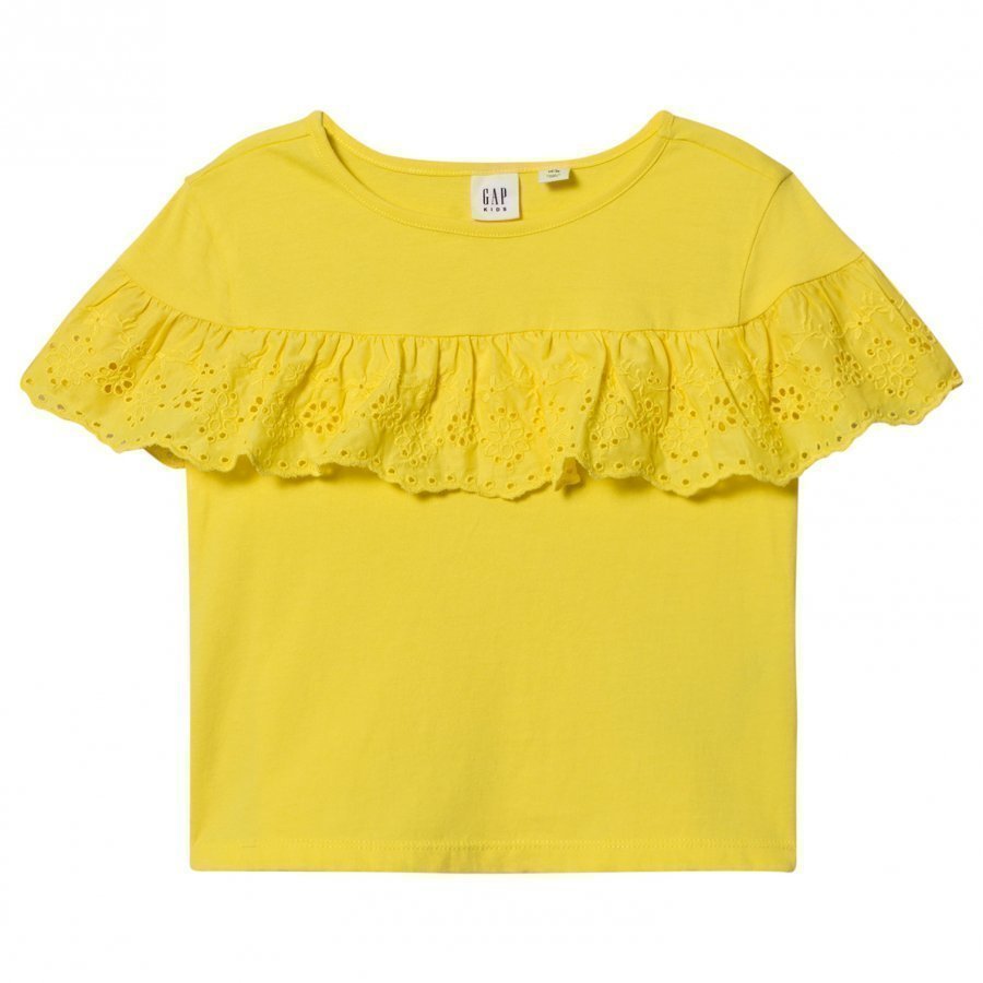 Gap Bright Lemon Meringue Eyelet Flounce Top Pusero