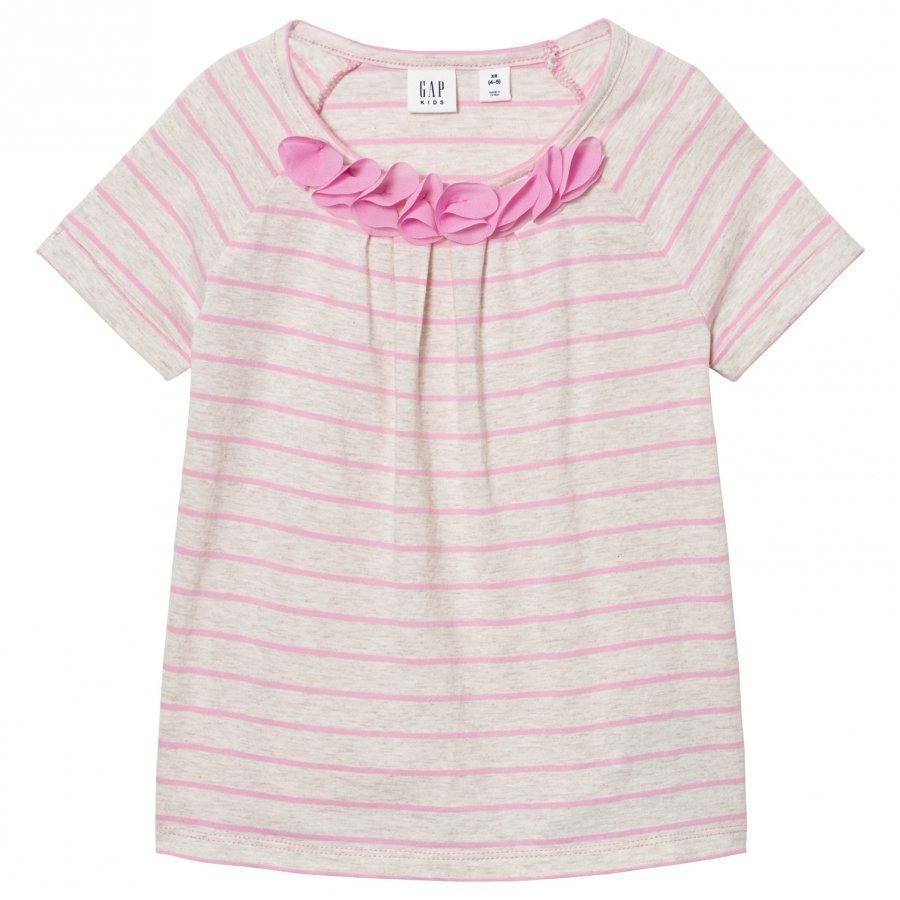 Gap Chiffon Applique Stripe Tee Pink Glo Neon T-Paita