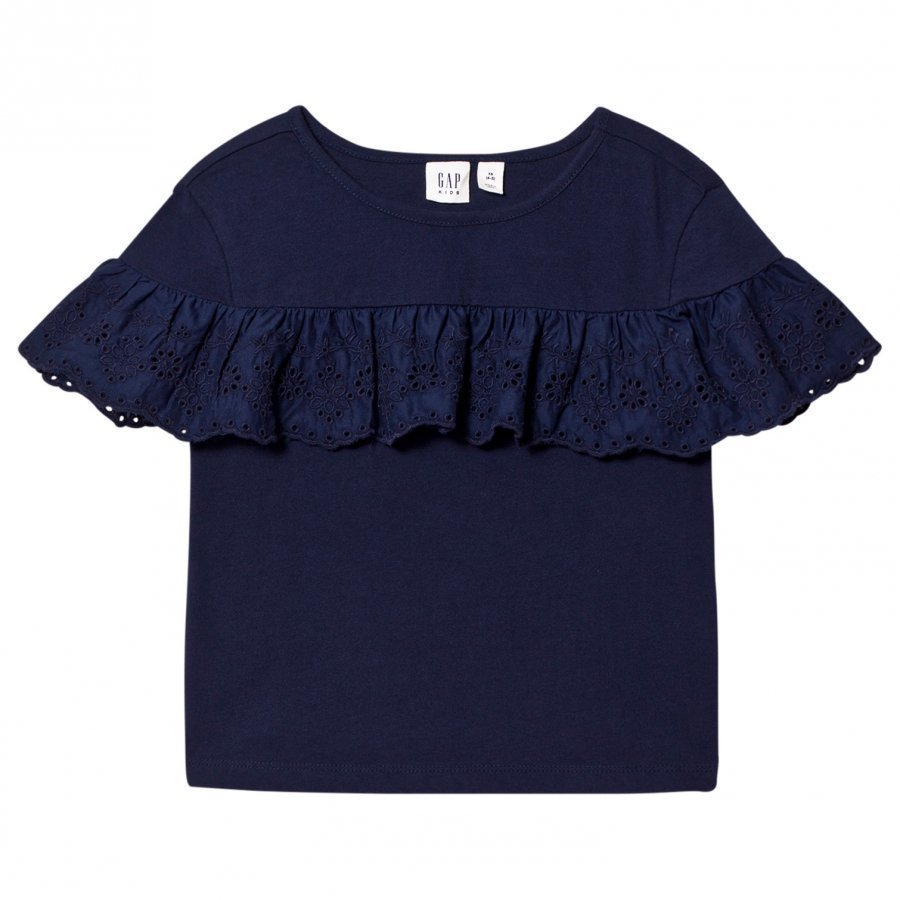 Gap Elysian Blue Eyelet Flounce Top Pusero