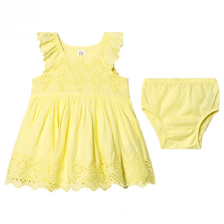 Gap Eyelet Flutter Dress Fresh Yellow Mekko