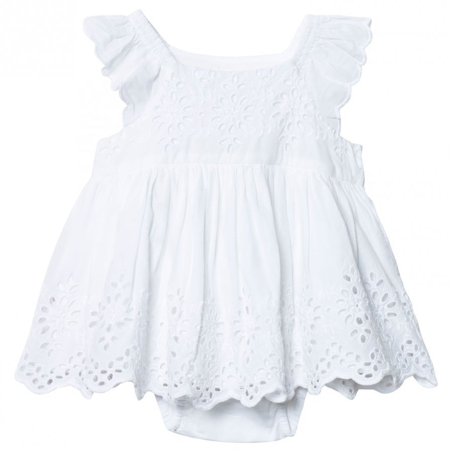 Gap Eyelet Flutter Dress Optic White Mekko