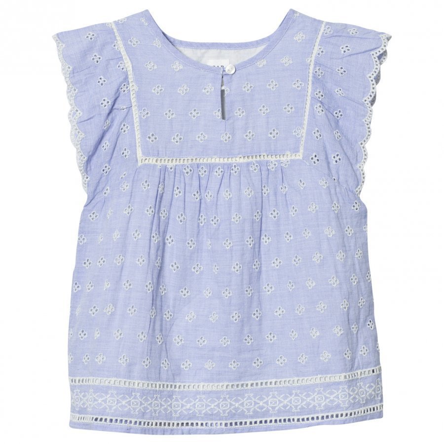 Gap Floral Eyelet Poplin Flutter Top Blue Pusero