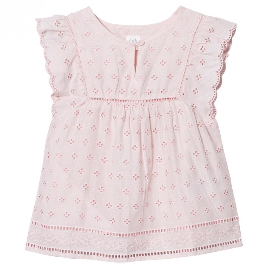 Gap Floral Eyelet Poplin Flutter Top Spring Pink Pusero