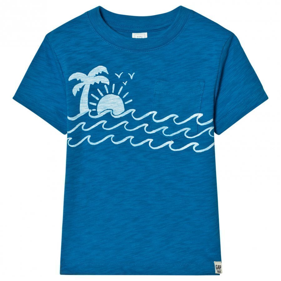 Gap Graphic Pocket Slub Tee In Oceanic Blue T-Paita