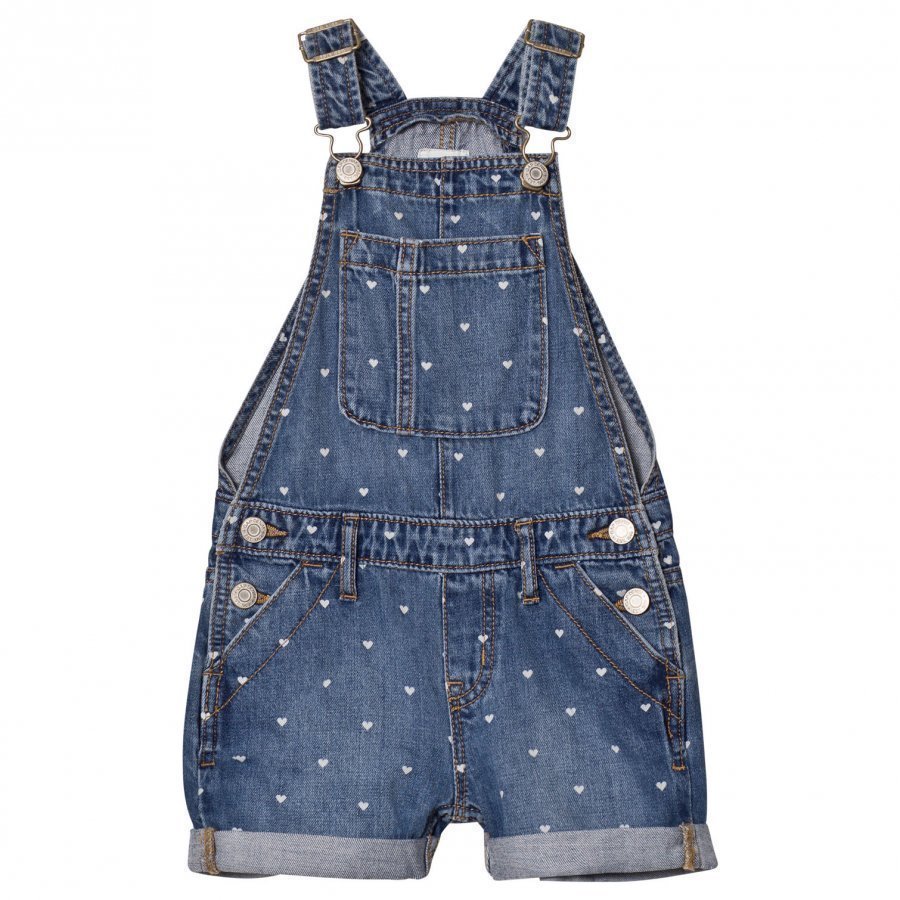 Gap Heart Print Denim Short Overalls Medium Wash Lappuhaalari