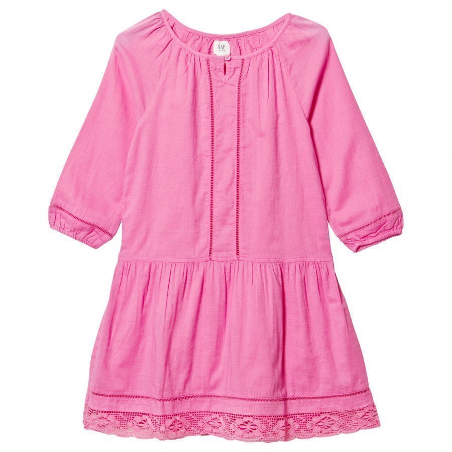 Gap Lace Hem Dress Neon Light Pink Mekko