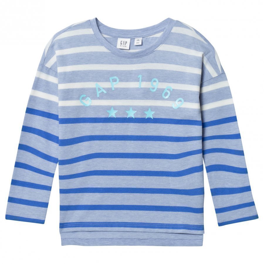 Gap Logo Striped Long Sleeve Tee Heather Blue T-Paita