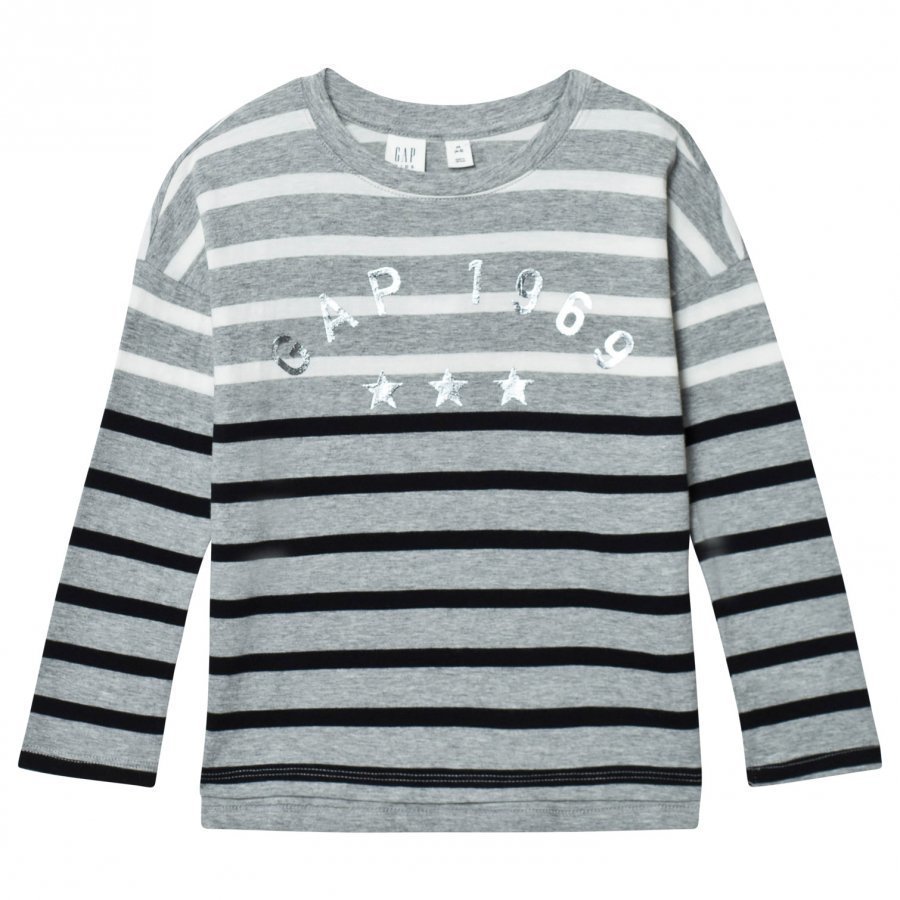 Gap Logo Striped Long Sleeve Tee Heather Grey T-Paita