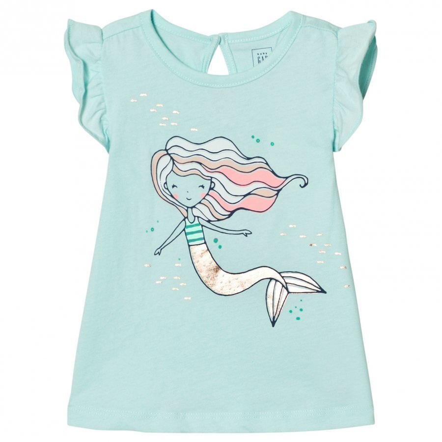 Gap Mermaid Graphic Keyhole Flutter Tee In Ballerina Blue T-Paita