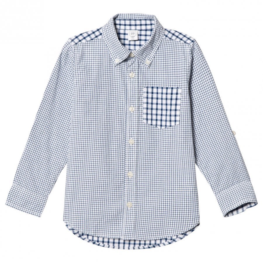 Gap Mixed Gingham Convertible Shirt New Zephyr Blue Pitkähihainen T-Paita