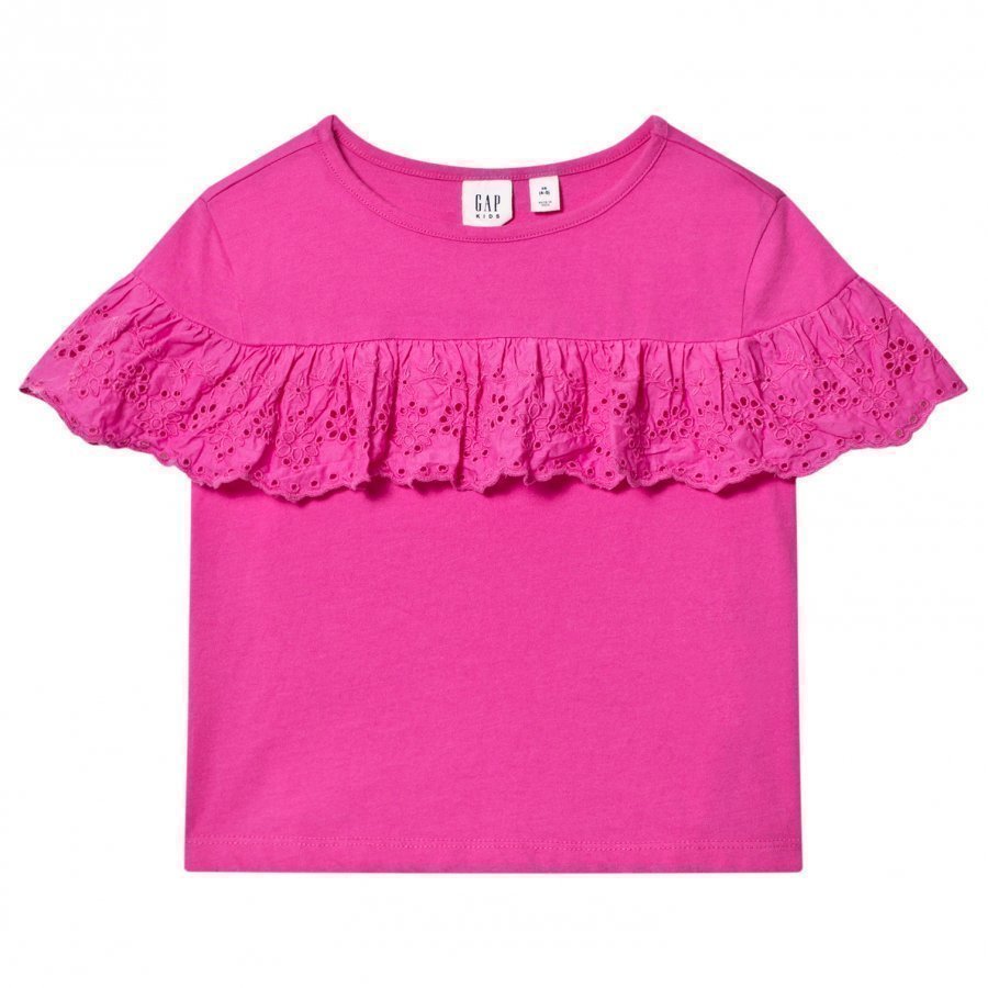 Gap Phoebe Pink Eyelet Flounce Top Pusero