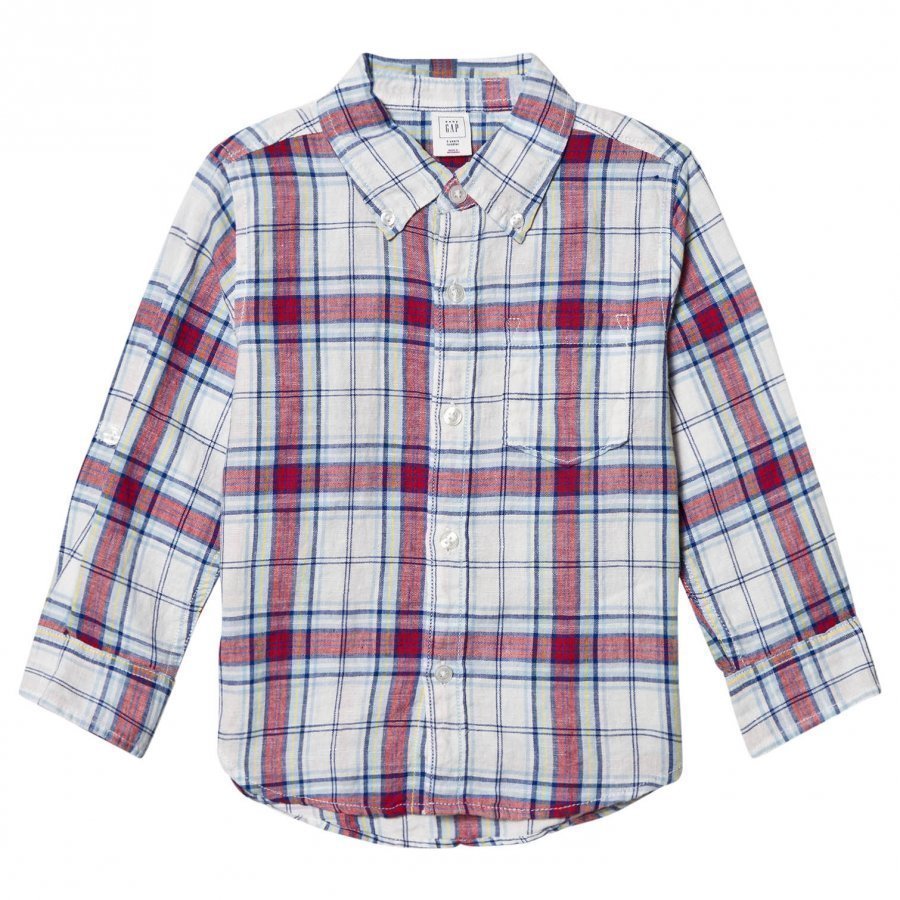 Gap Plaid Linen Blend Convertible Shirt Pitkähihainen T-Paita