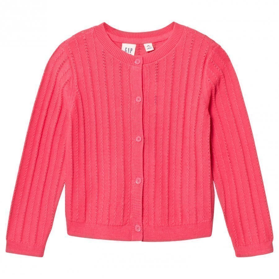 Gap Ribbed Crew Cardigan Pink Pop Neuletakki