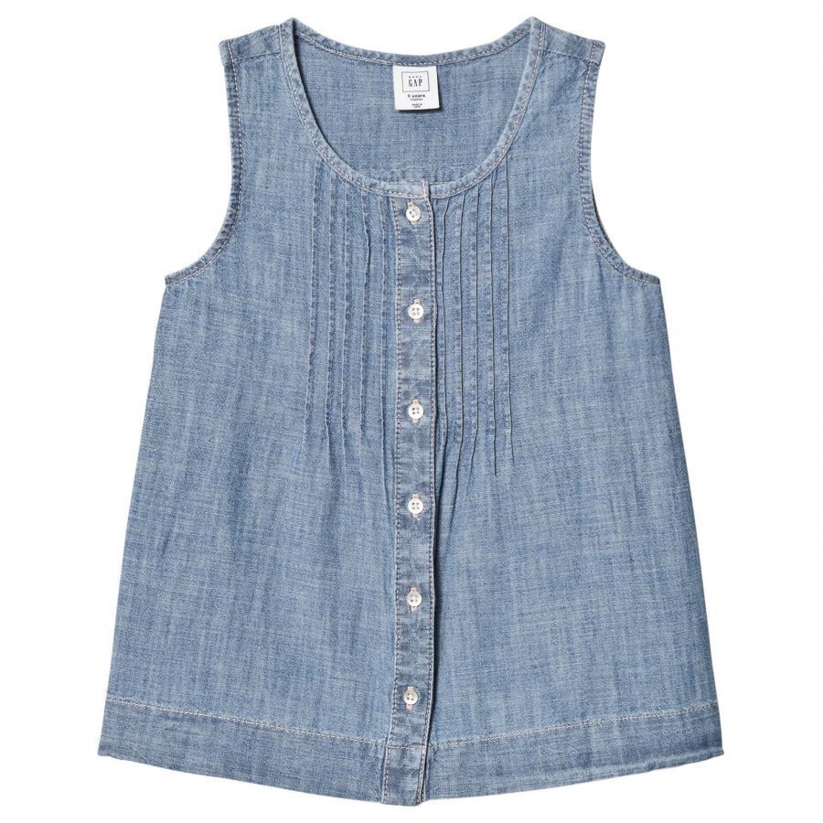 Gap Sleeveless Pintuck Denim Shirt Light Wash Kauluspaita