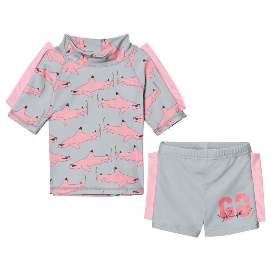 Gardner And The Gang Two Piece Uv Suit Pink Shark Aurinkopuku