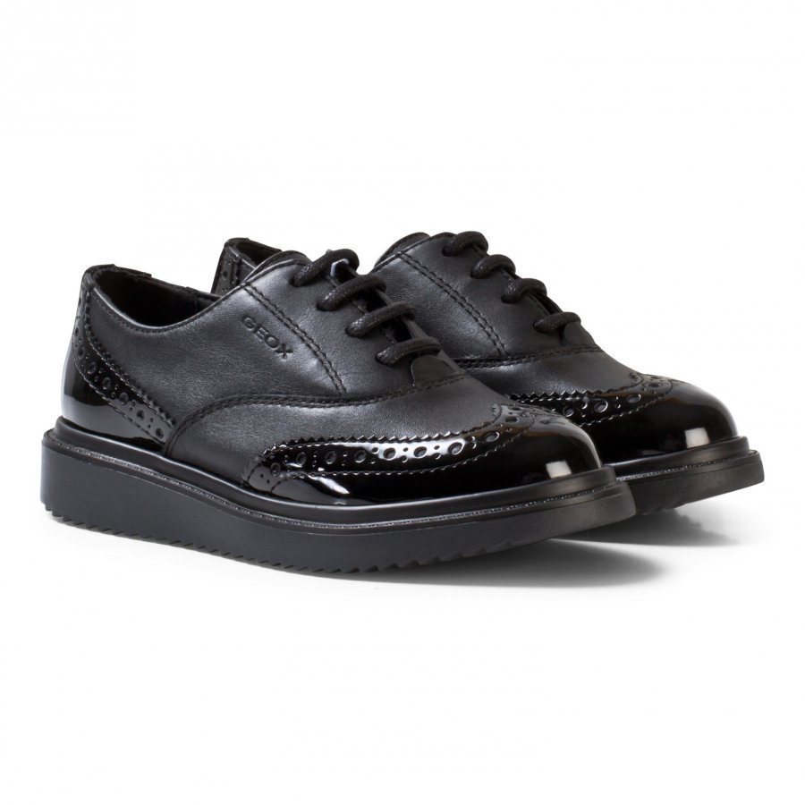 Geox Black Leather And Patent Jr Thymar Brogue Shoes Brogue Kengät
