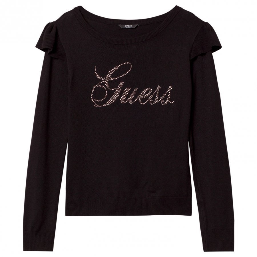 Guess Black Diamante Branded Knit Top Oloasun Paita