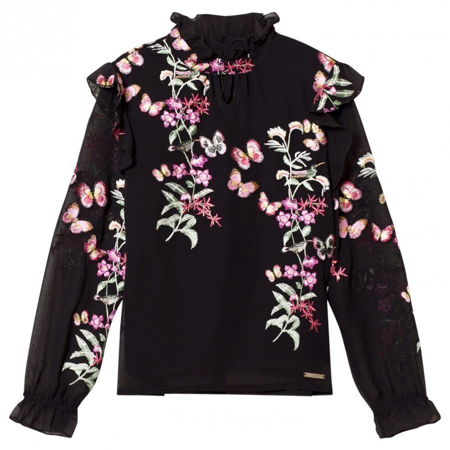 Guess Black Floral Embroidered Blouse Pusero