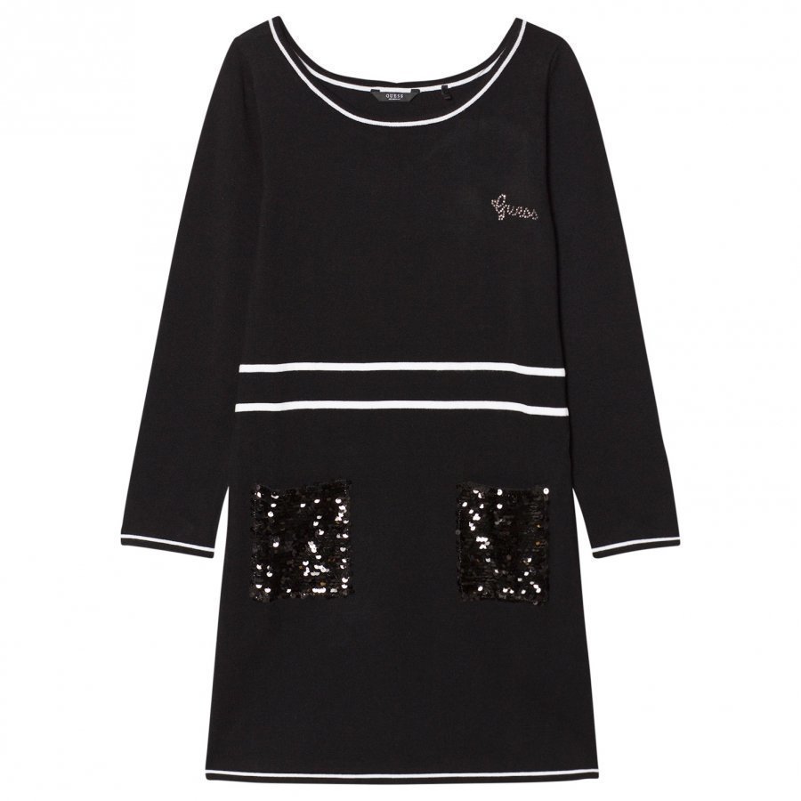 Guess Black Knit Dress Sequin Pocket Mekko