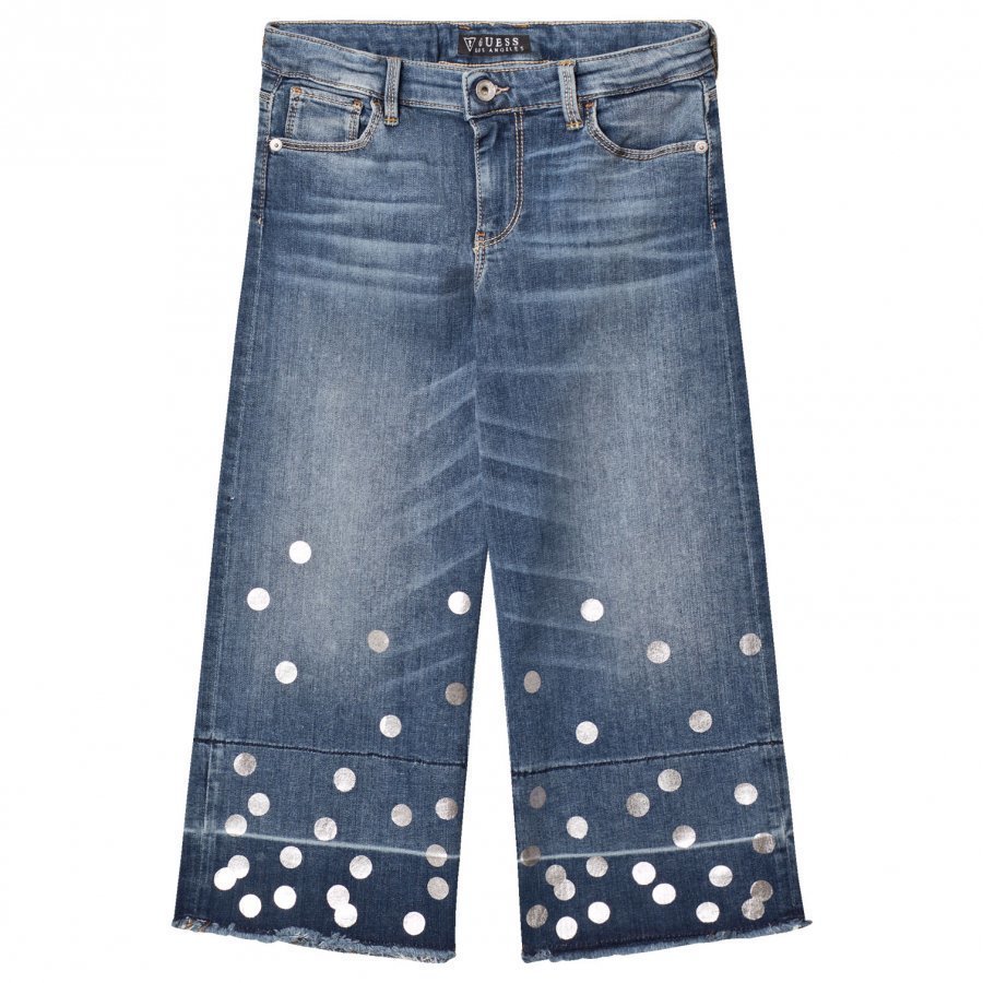 Guess Mid Wash Denim Culottes Silver Spots Capri