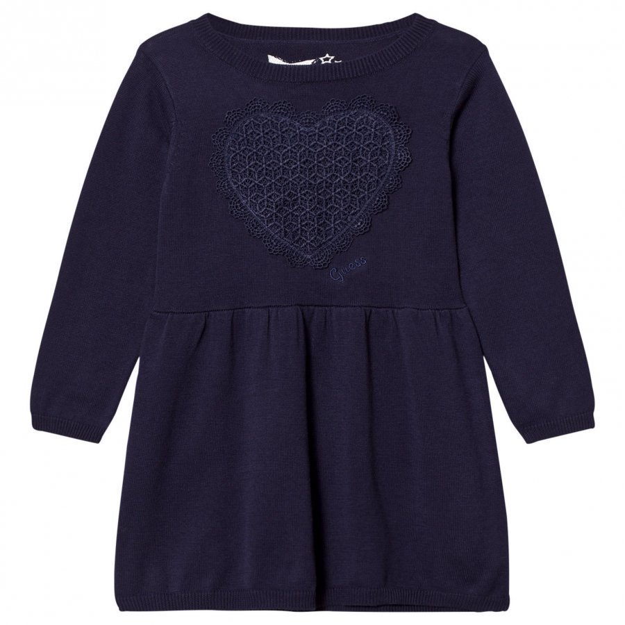 Guess Navy Knit Dress With Lace Heart Applique Mekko