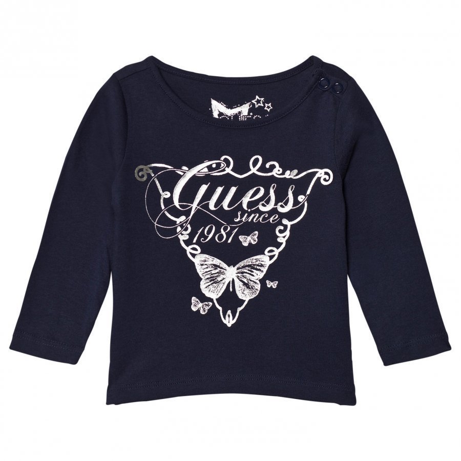 Guess Navy Metallic Heart Print Tee Pitkähihainen T-Paita